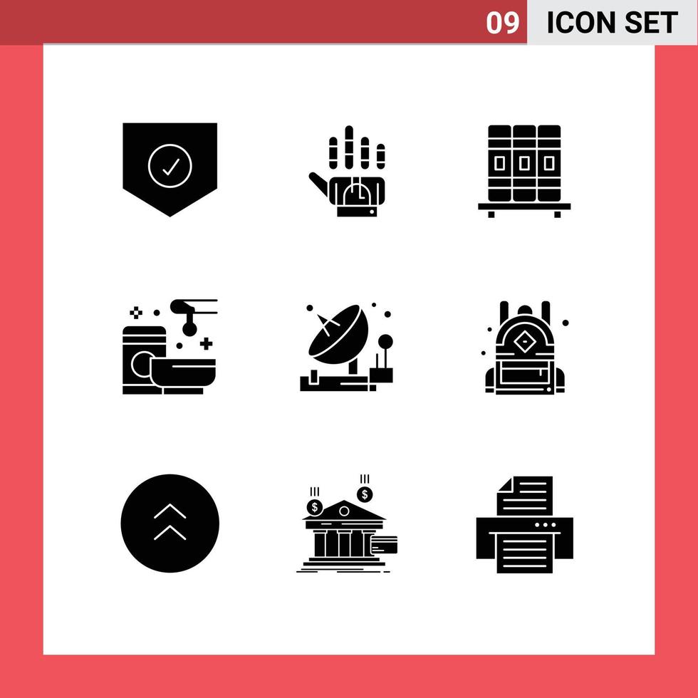9 concept de glyphe solide pour les sites Web mobiles et les applications communication web armoire service de cire éléments de conception vectoriels modifiables vecteur