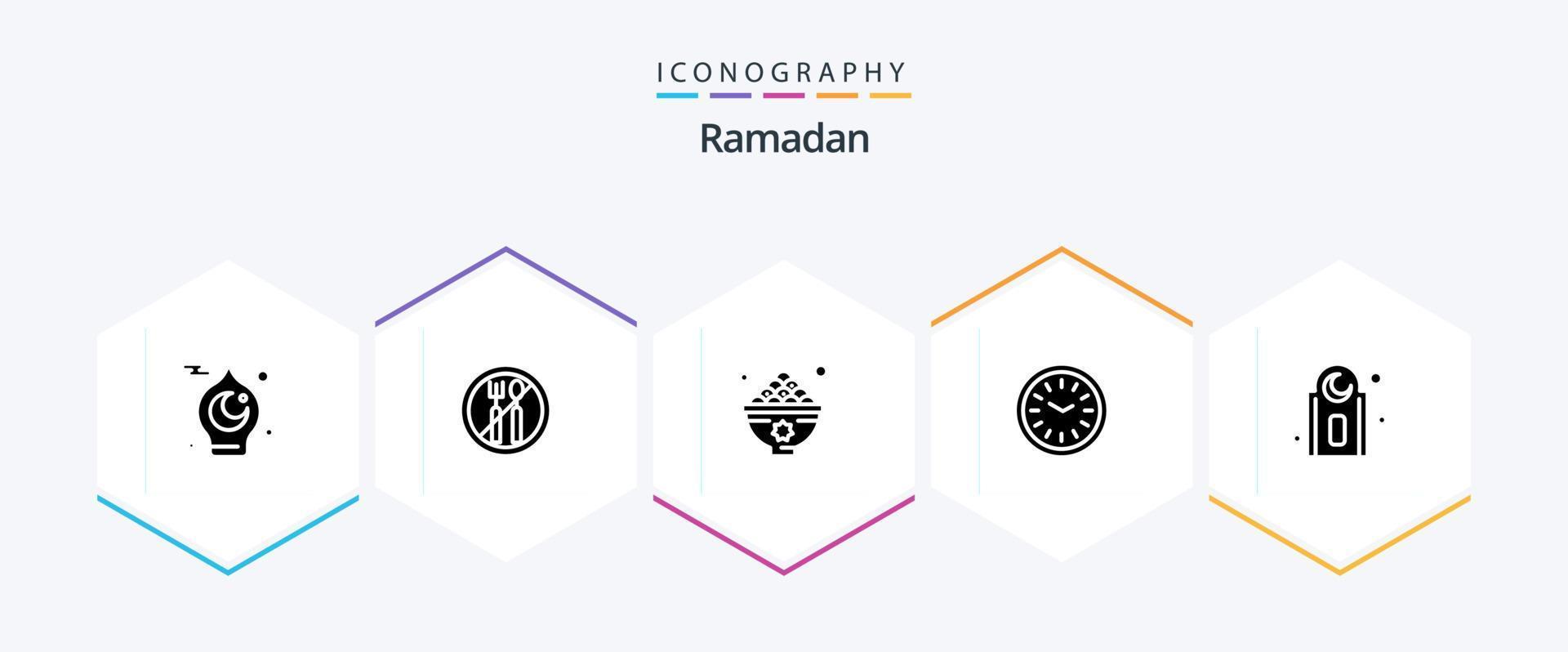 pack d'icônes ramadan 25 glyphes comprenant une horloge. repas. Ramadan . déjeuner . nourriture vecteur