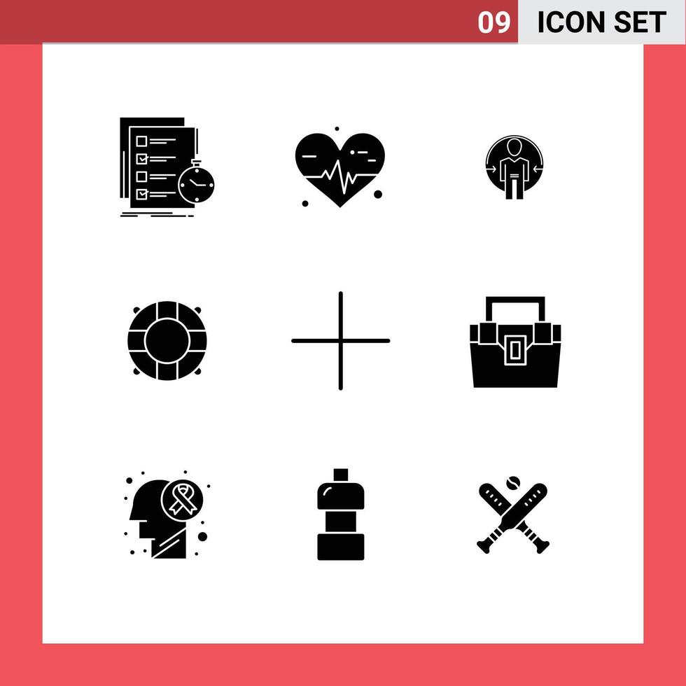 ensemble moderne de 9 glyphes et symboles solides tels que les nouveaux éléments de conception vectoriels modifiables d'identité de sauveteur d'été vecteur