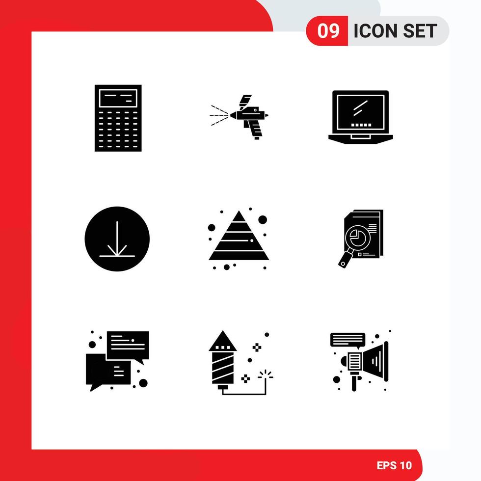 9 glyphes solides vectoriels thématiques et symboles modifiables de pyramide carrière ordinateur téléchargement ordinateur portable éléments de conception vectoriels modifiables vecteur