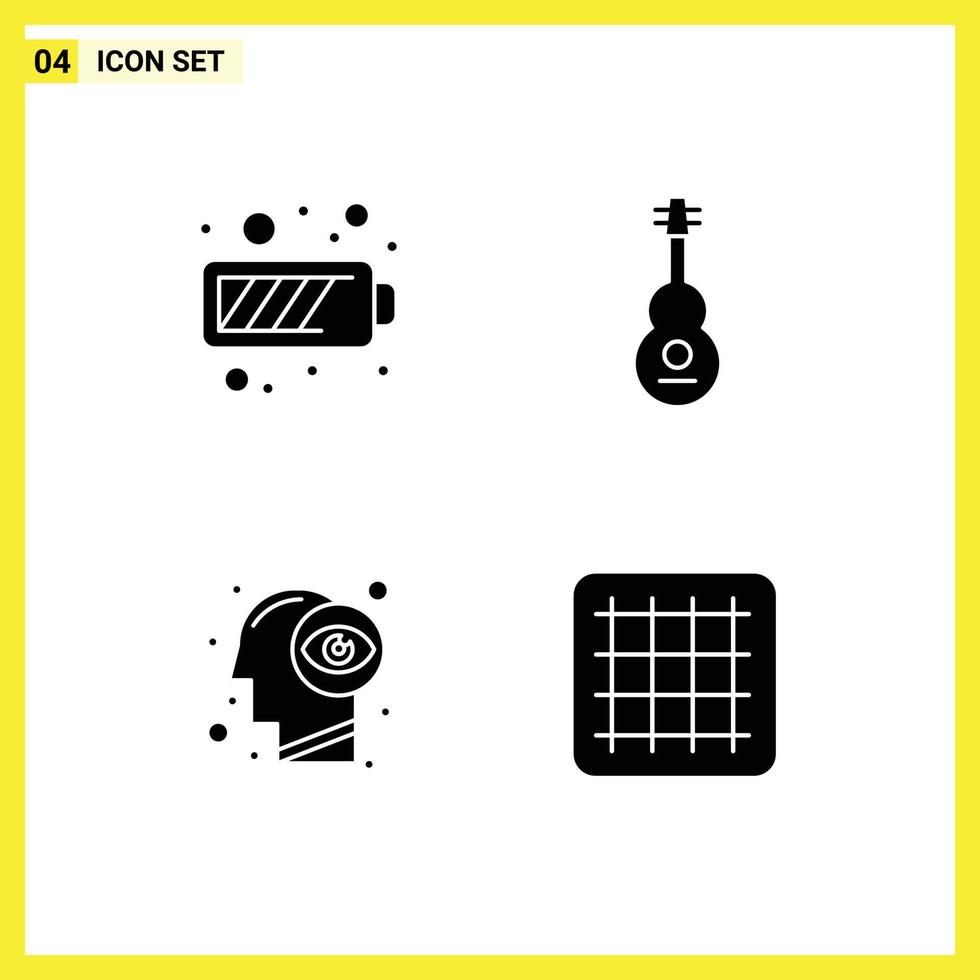 pack d'icônes vectorielles stock de 4 signes et symboles de ligne pour batterie énergie humaine musique vision éléments de conception vectoriels modifiables vecteur