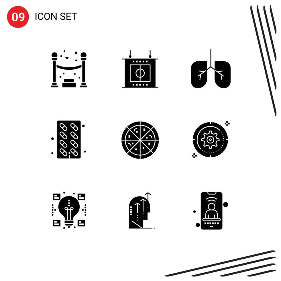 9 icônes créatives signes et symboles modernes de capsule d'engrenage de roue définissant des éléments de conception vectoriels modifiables de restauration rapide vecteur