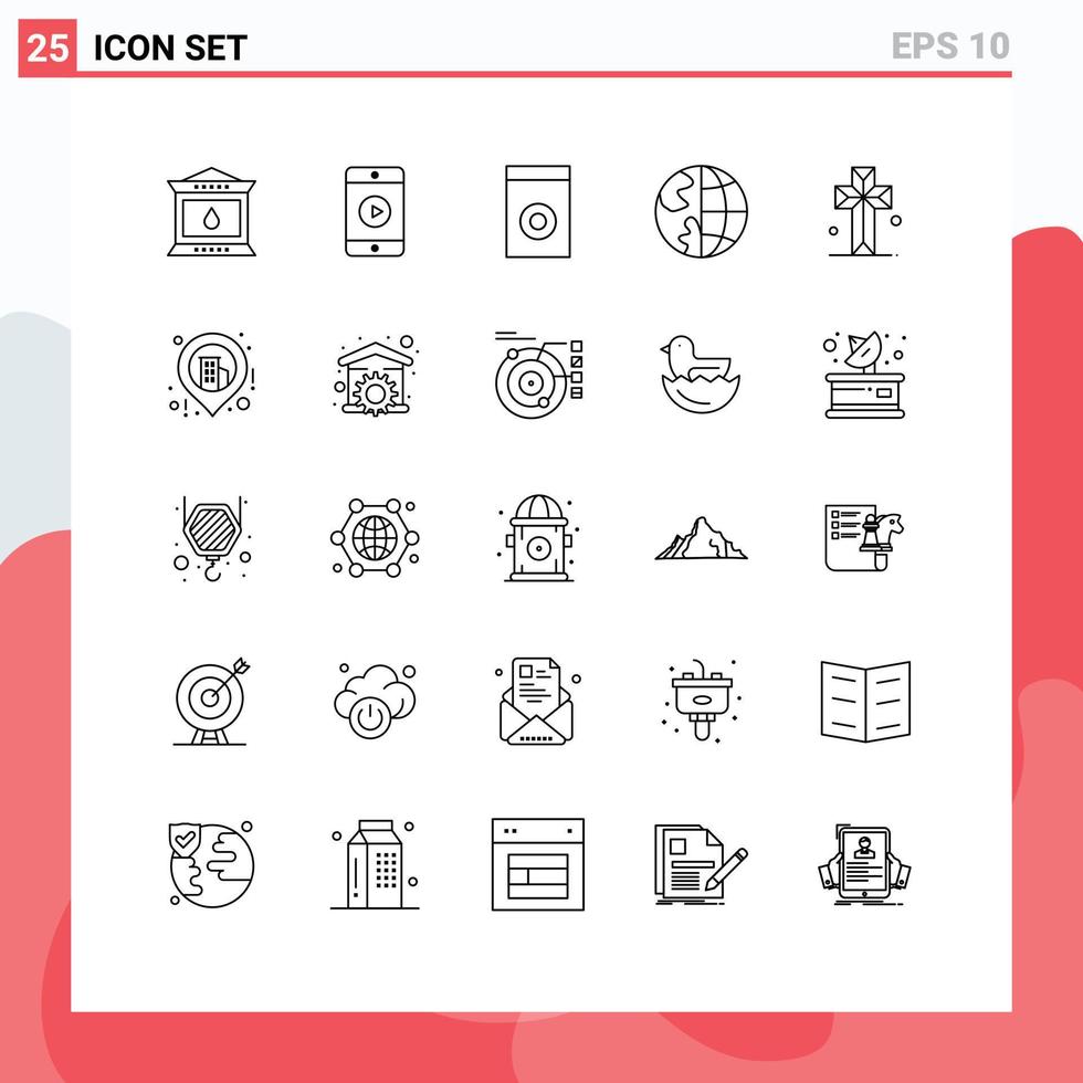 ensemble de pictogrammes de 25 lignes simples d'appareils de globe d'église terre contact éléments de conception vectoriels modifiables vecteur