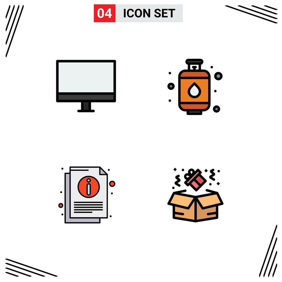 interface mobile ligne remplie couleur plate ensemble de 4 pictogrammes d'ordinateurs matériel d'information document de gaz éléments de conception vectoriels modifiables vecteur