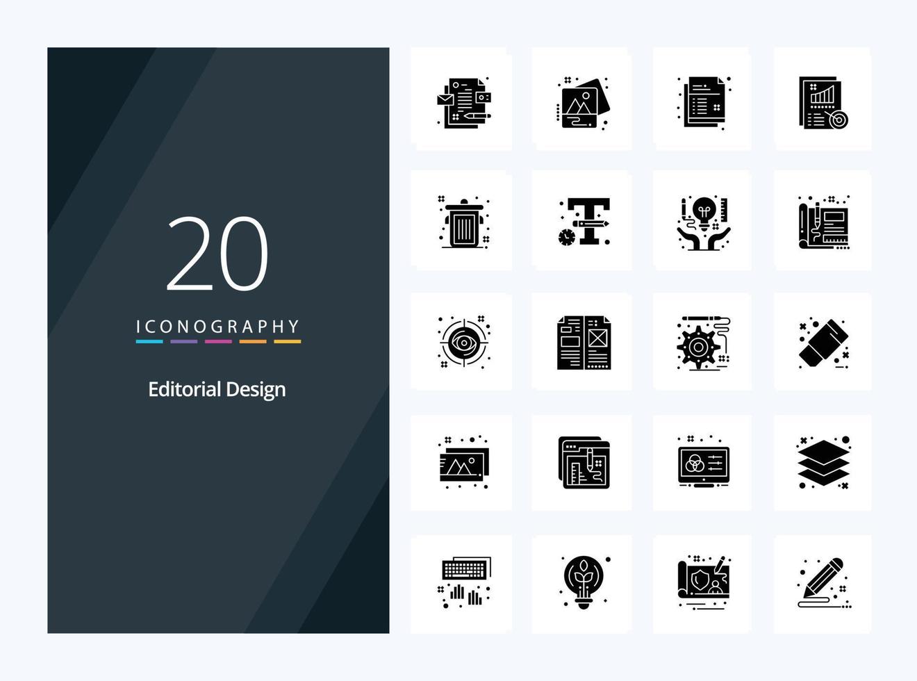 20 icône de glyphe solide de conception éditoriale pour la présentation vecteur