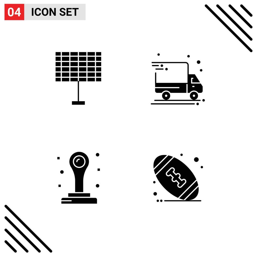 4 glyphes solides vectoriels thématiques et symboles modifiables d'éléments de conception vectoriels modifiables de football de bureau de camion de livraison américain de batterie vecteur