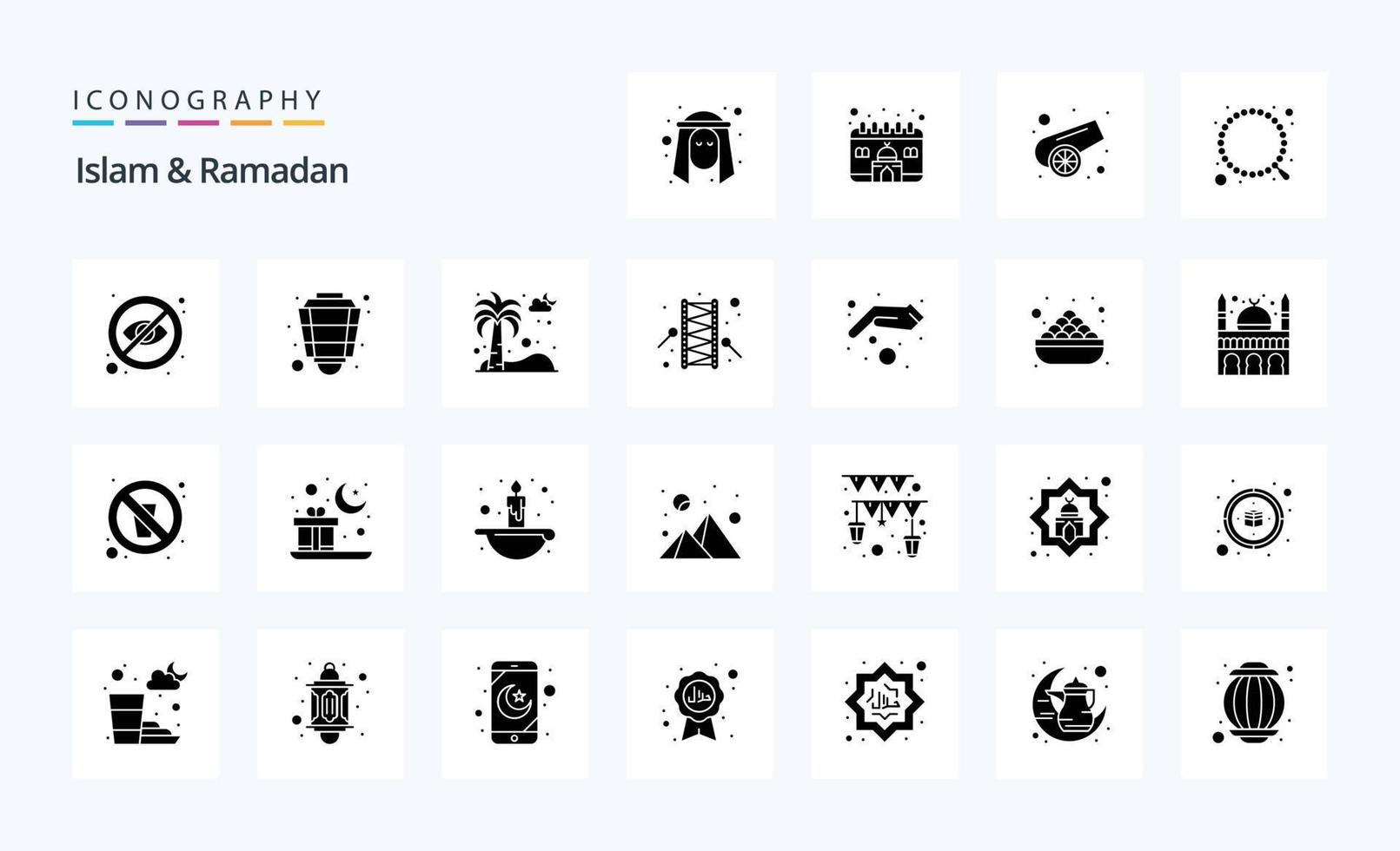 25 pack d'icônes de glyphes solides islam et ramadan vecteur