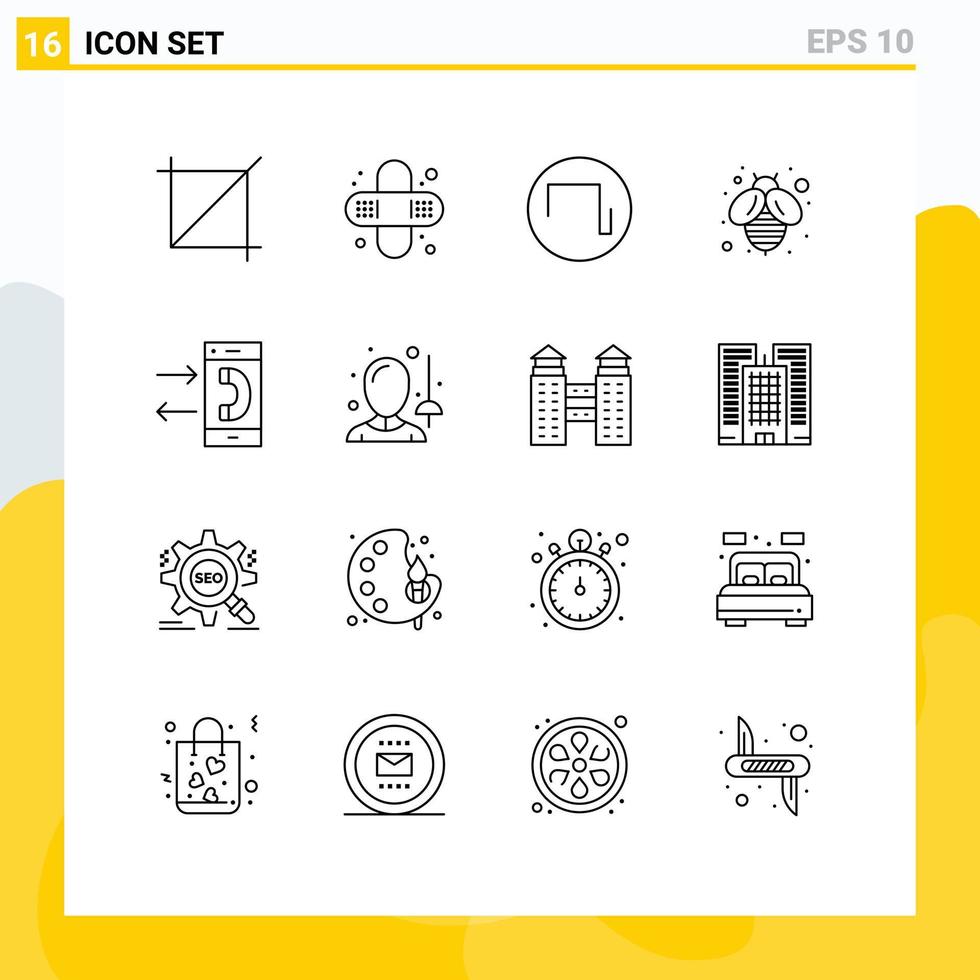 contour de l'interface mobile ensemble de 16 pictogrammes d'escrime communication de conversation d'abeille sortante éléments de conception vectoriels modifiables vecteur