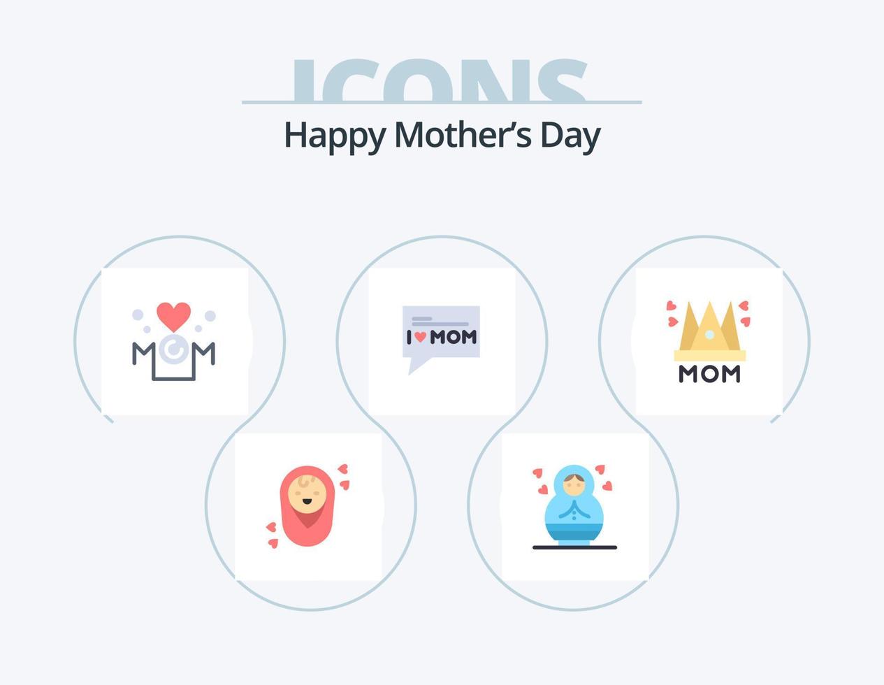 pack d'icônes plates heureuse fête des mères 5 conception d'icônes. . femme. message. mère. aimer vecteur