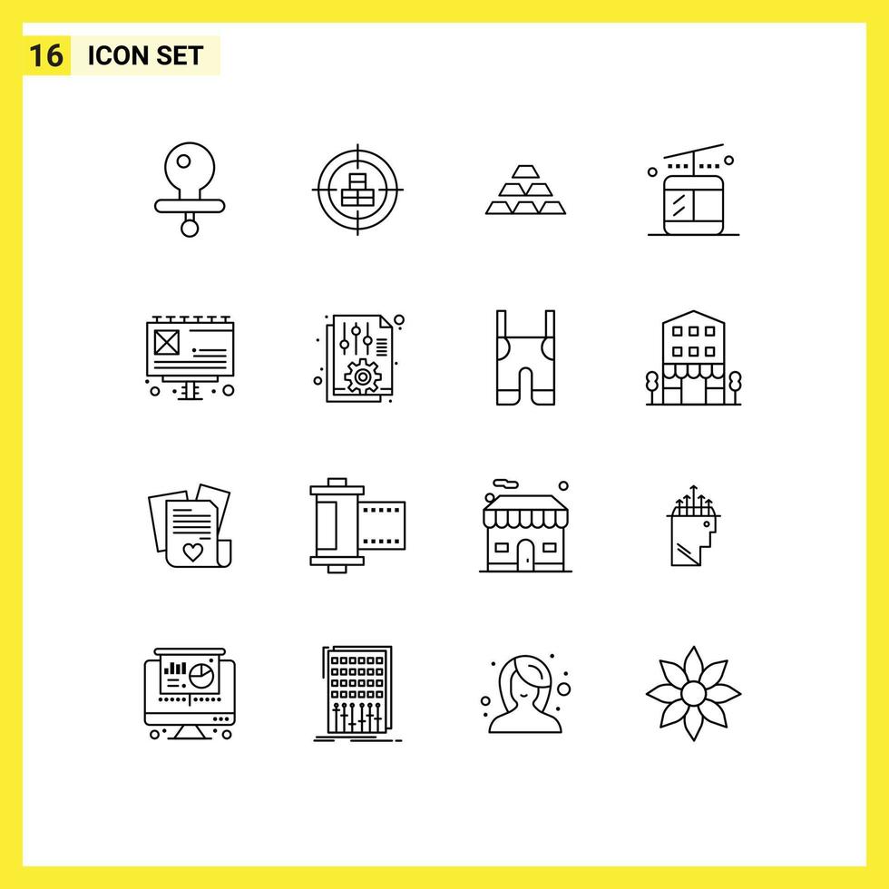 groupe de 16 contours modernes pour voyage gondole or richesse argent éléments de conception vectoriels modifiables vecteur