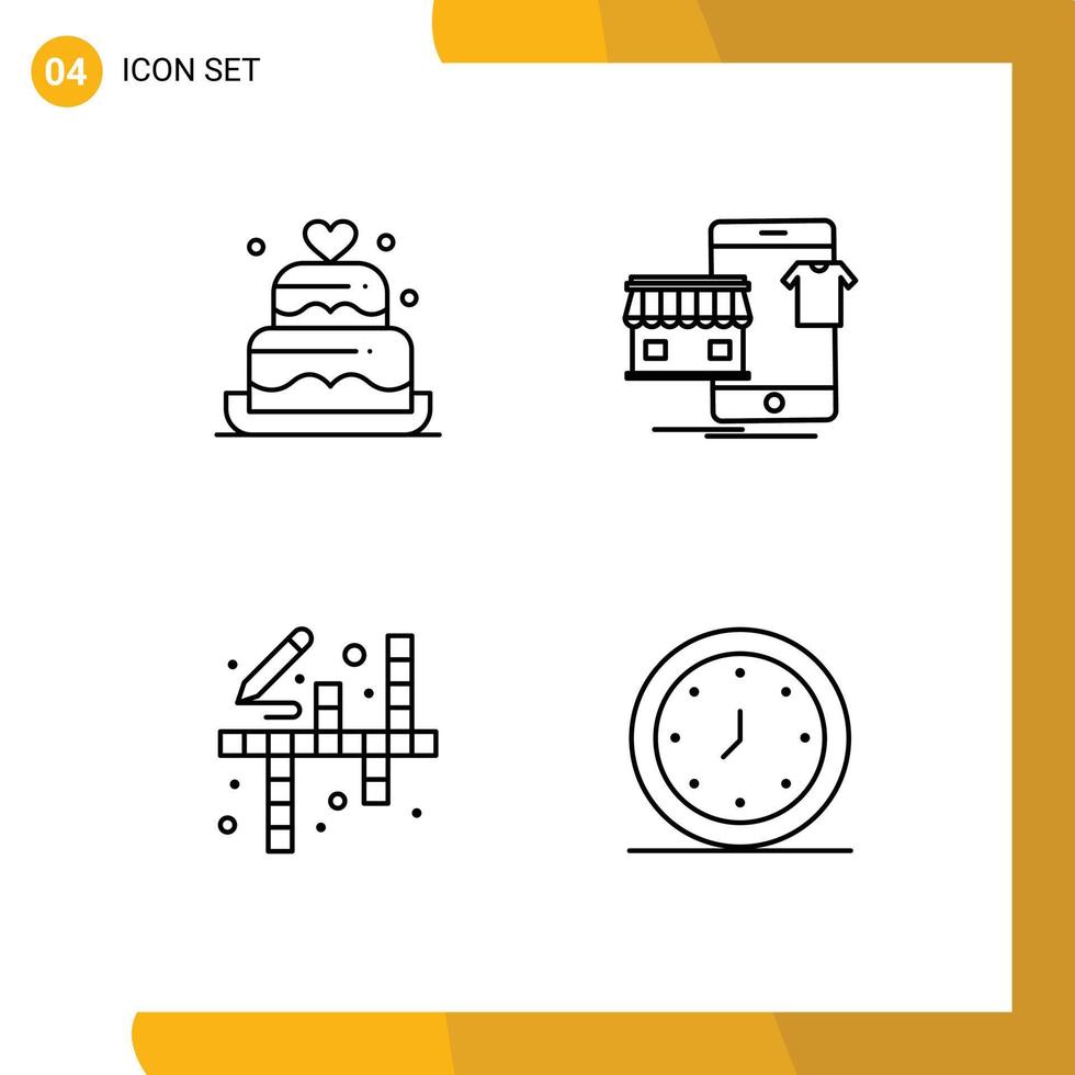 4 icônes créatives signes et symboles modernes des activités de gâteau mariage acheter passe-temps éléments de conception vectoriels modifiables vecteur