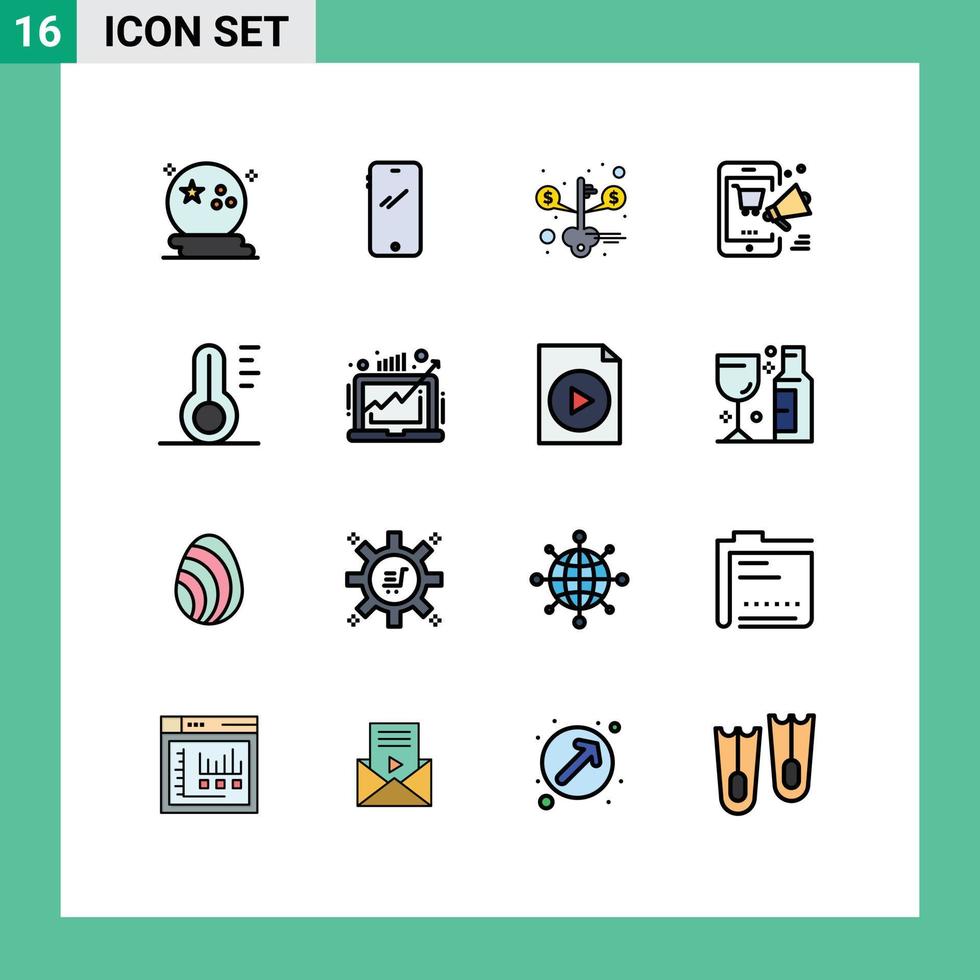 ensemble moderne de 16 lignes et symboles remplis de couleurs plates tels que la promotion mobile android à prix réduit en sauvegardant des éléments de conception vectoriels créatifs modifiables vecteur