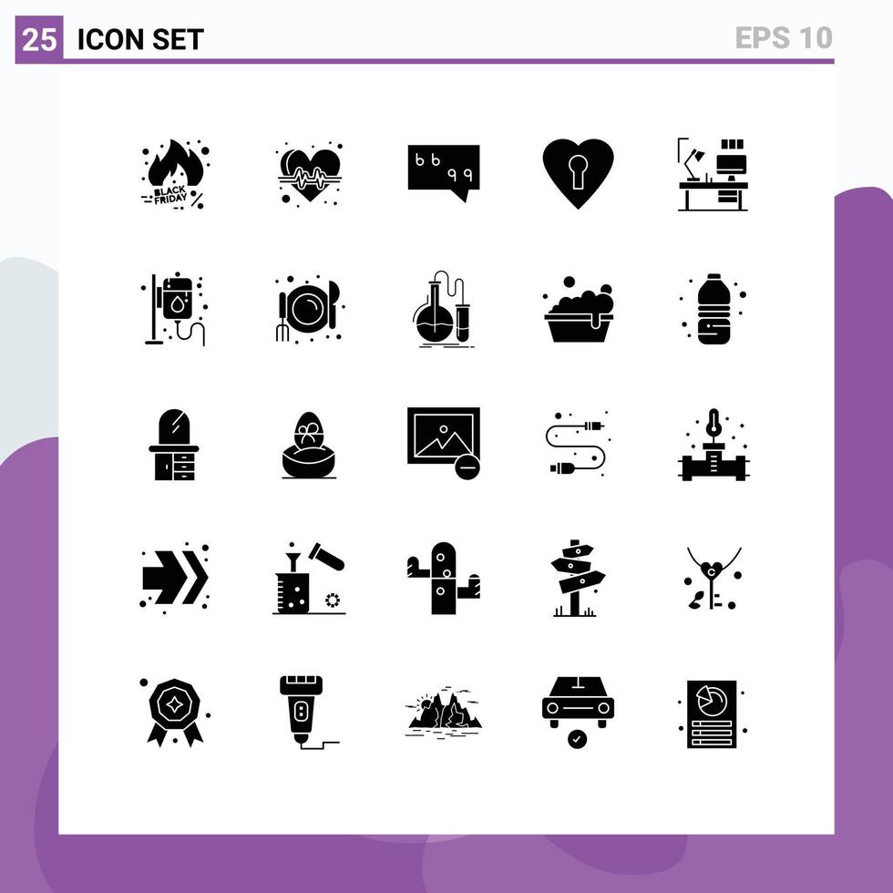 ensemble de 25 symboles d'icônes d'interface utilisateur modernes signes pour lampe table soins de santé coeur privé éléments de conception vectoriels modifiables vecteur