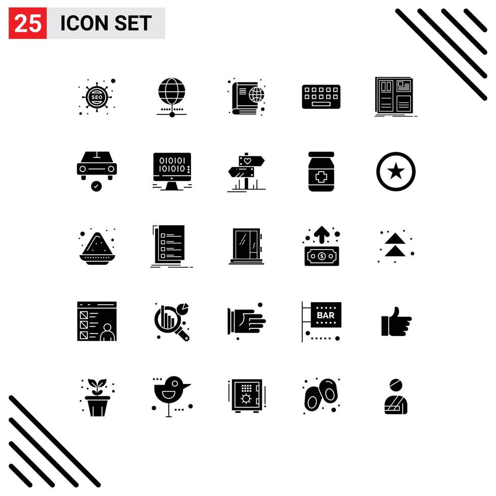 25 concept de glyphe solide pour les sites Web mobiles et les applications grille clé clavier clavier éléments de conception vectoriels modifiables vecteur