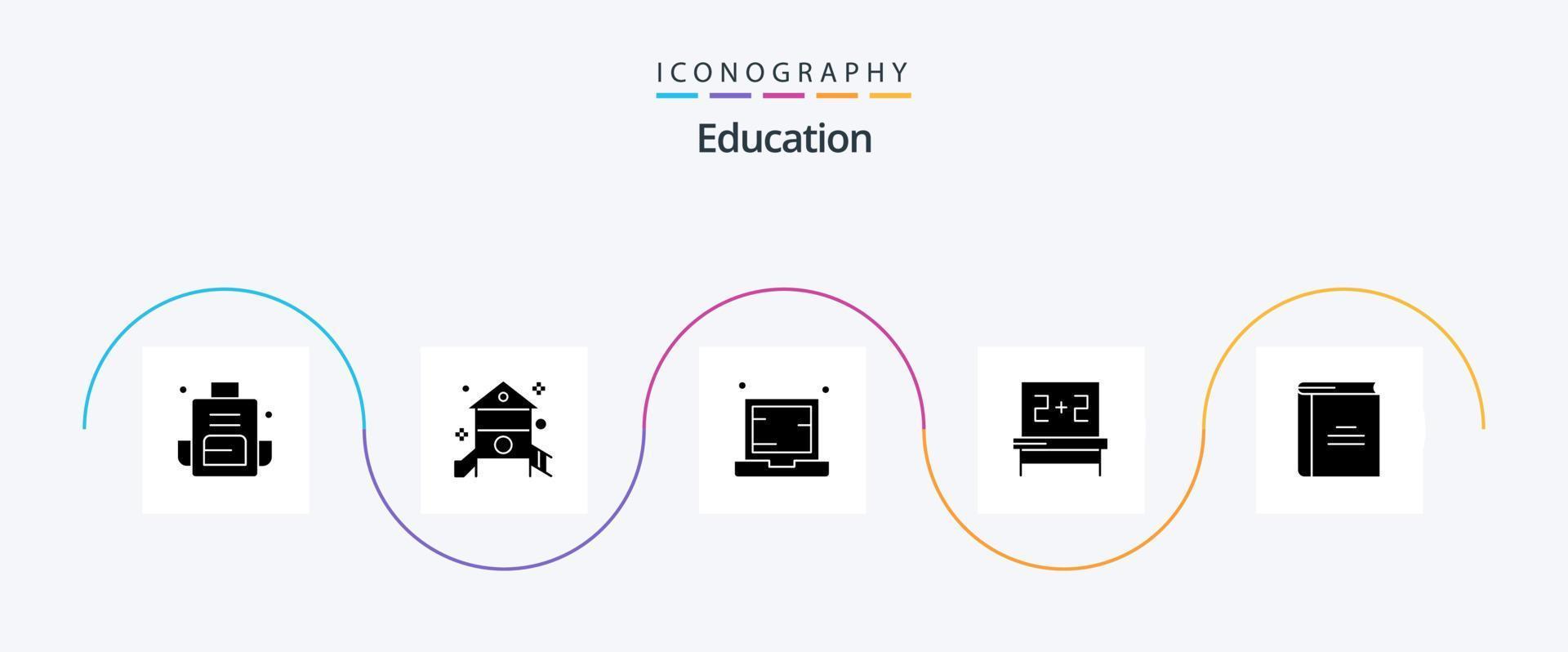 pack d'icônes de glyphe d'éducation 5 comprenant des études. tableau noir. école maternelle. carnet de notes. électronique vecteur