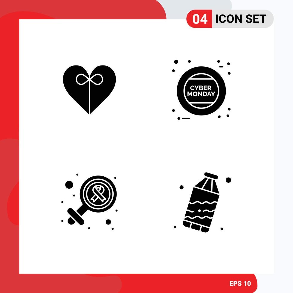 pack de 4 glyphes solides créatifs de signe de coeur cyber signe pollution éléments de conception vectoriels modifiables vecteur