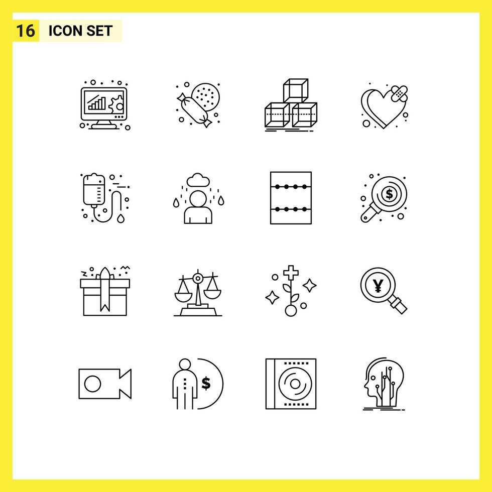 pack d'icônes vectorielles stock de 16 signes et symboles de ligne pour la conception de sac médical rupture cardiaque éléments de conception vectoriels modifiables vecteur