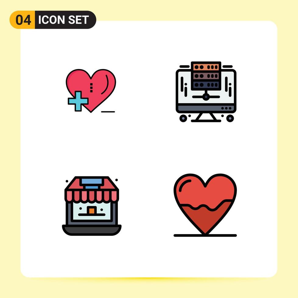 pack d'icônes vectorielles stock de 4 signes et symboles de ligne pour magasin d'amour base de données de soins cardiaques éléments de conception vectoriels modifiables vecteur