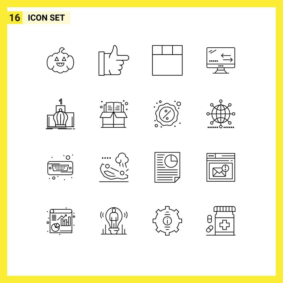 pack de 16 contours créatifs d'éléments de conception vectoriels modifiables de couronne de leadership de nuage de livre vecteur