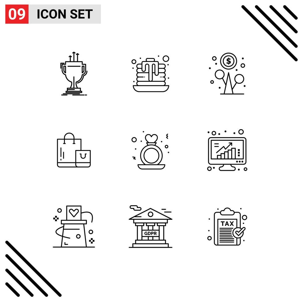 9 icônes créatives signes et symboles modernes de coeur boutique profit marché sac éléments de conception vectoriels modifiables vecteur