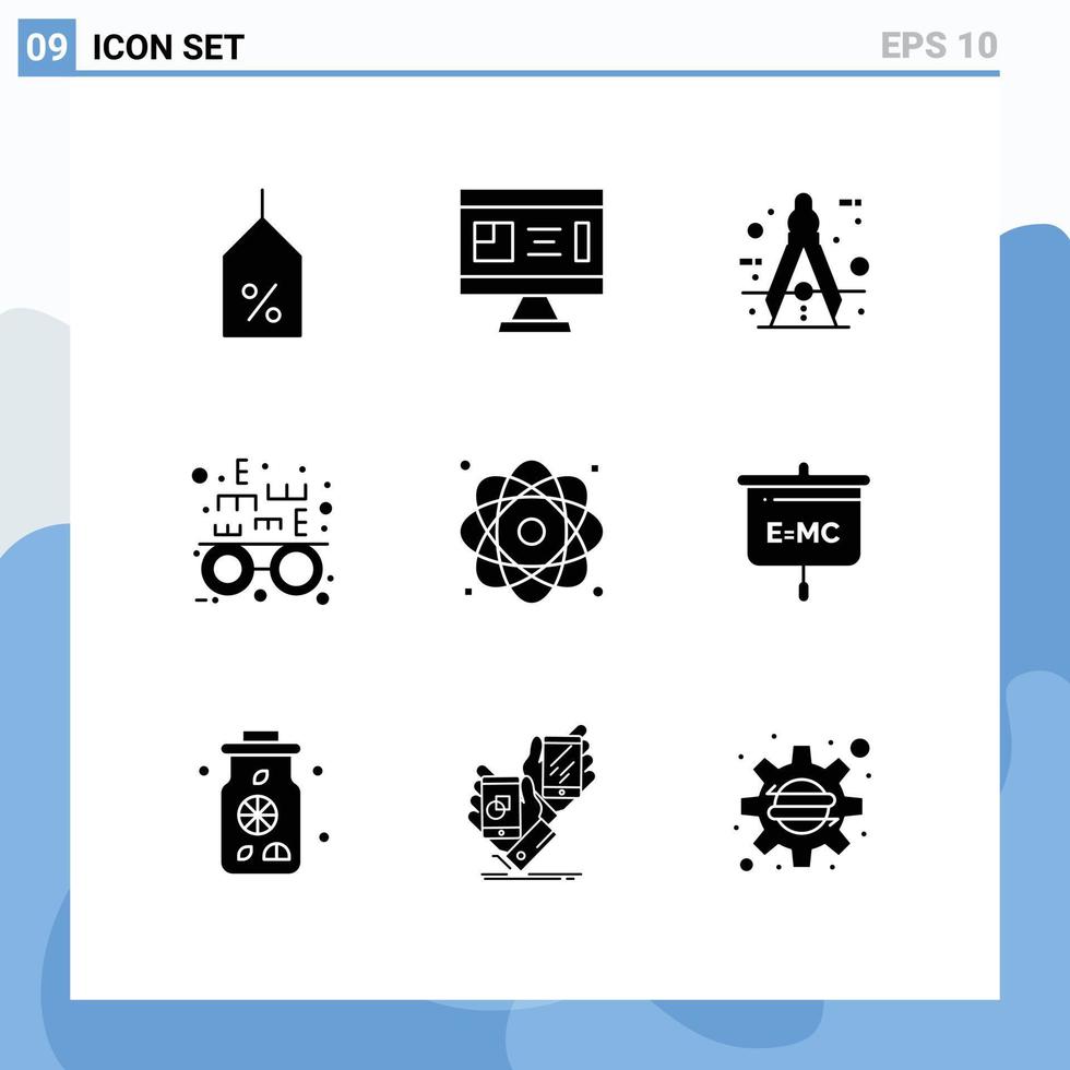 9 icônes créatives signes et symboles modernes d'atome optométriste planification test oculaire mesure éléments de conception vectoriels modifiables vecteur