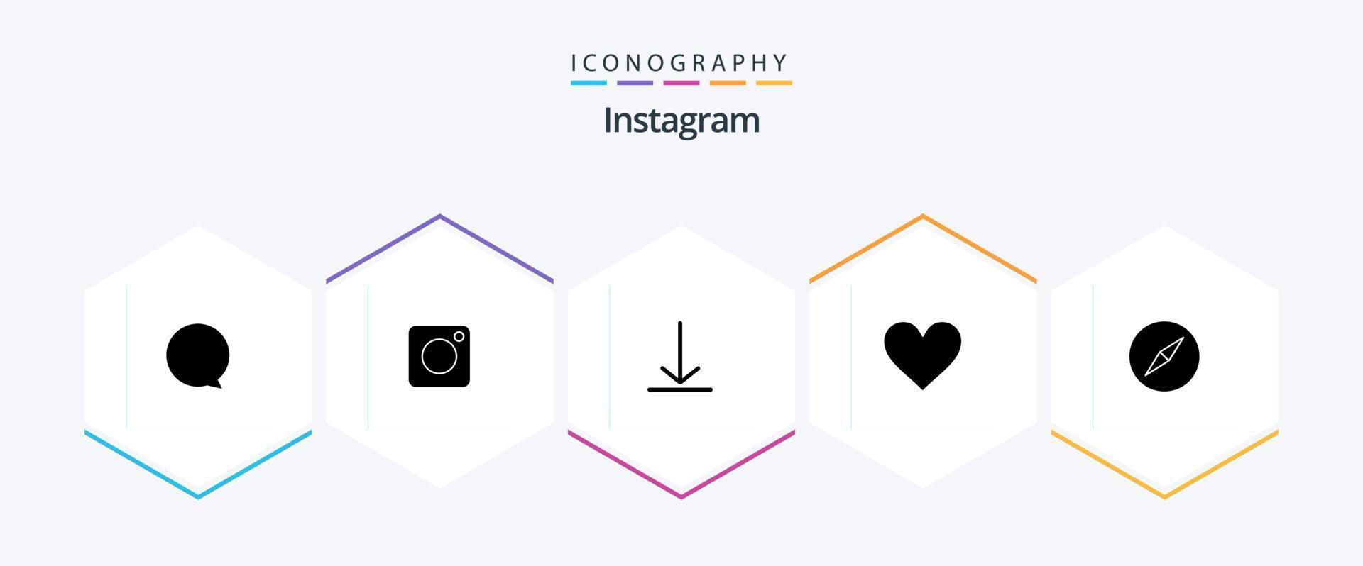 pack d'icônes instagram 25 glyphes comprenant . boussole. vidéo. Instagram. interface vecteur
