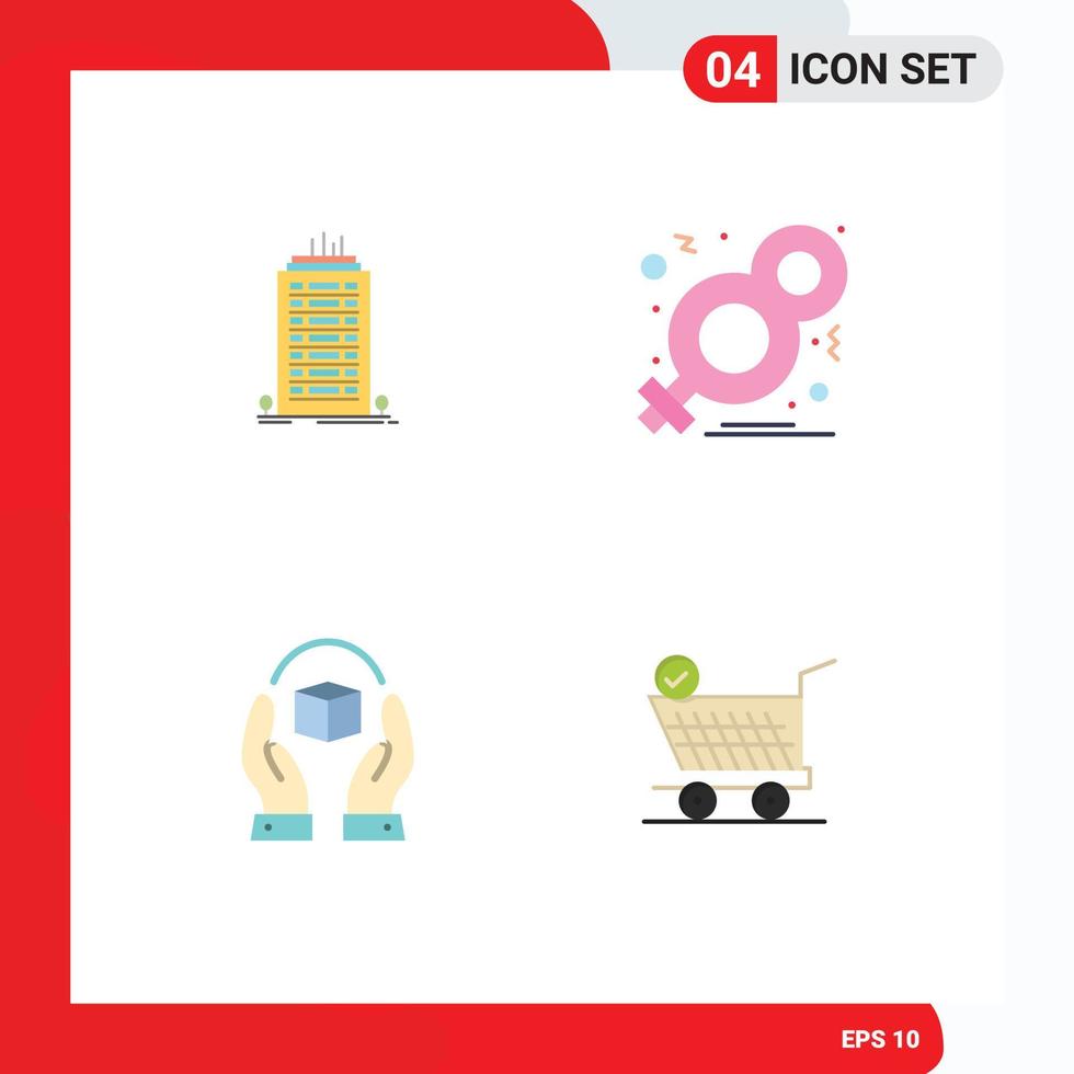 groupe de 4 icônes plates signes et symboles pour la tour de soins de construction poignée féminine éléments de conception vectoriels modifiables vecteur