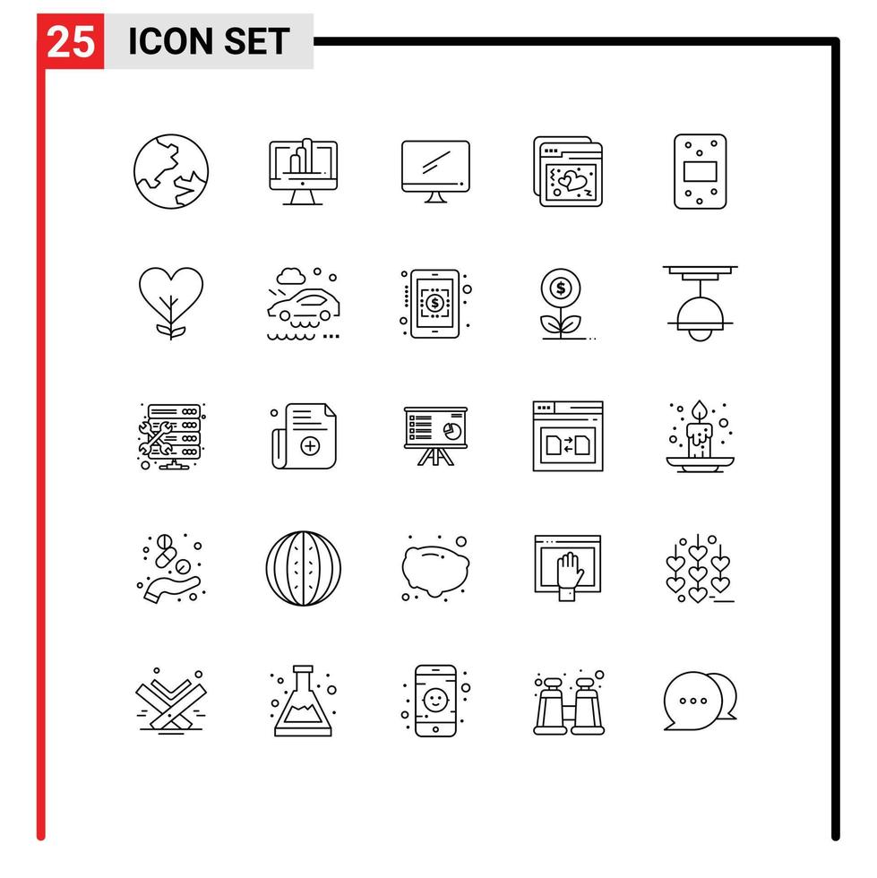 25 lignes universelles définies pour les applications web et mobiles moniteur de réseau alimentaire ux internet éléments de conception vectoriels modifiables vecteur