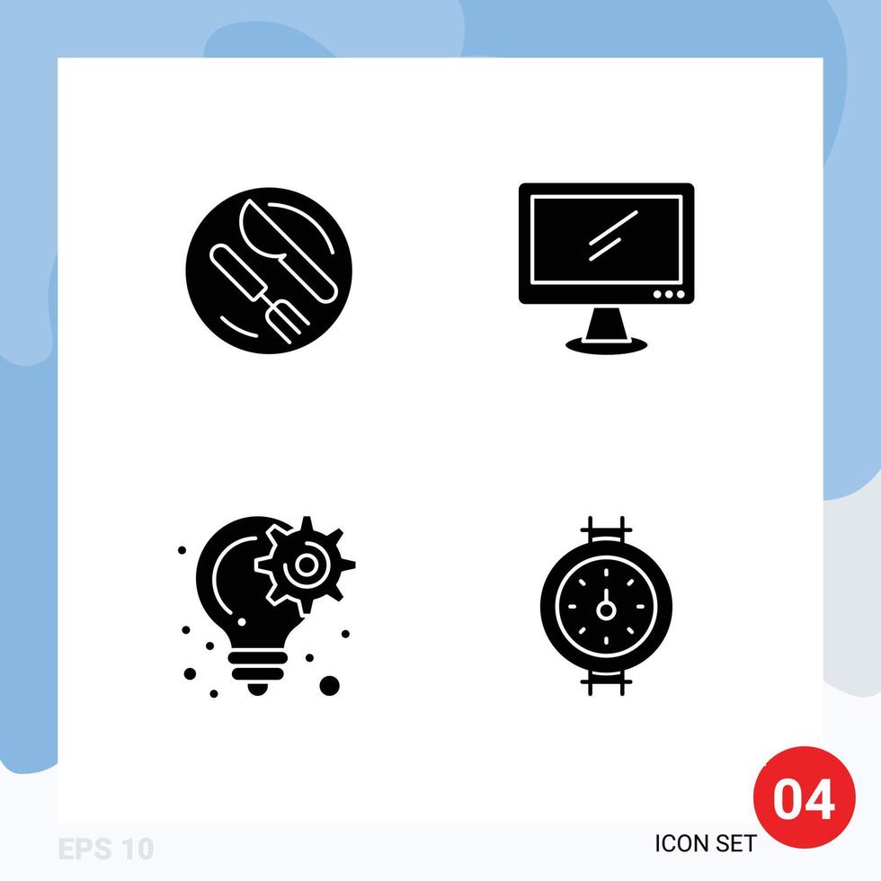 4 concept de glyphe solide pour les sites Web mobiles et les applications déjeuner ampoule couteau dispositif idée éléments de conception vectoriels modifiables vecteur