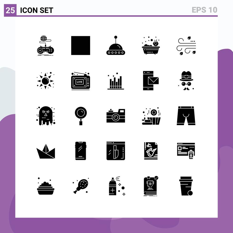 ensemble de 25 glyphes solides vectoriels sur la grille pour le vent laisse l'espace soufflant se baigner éléments de conception vectoriels modifiables vecteur
