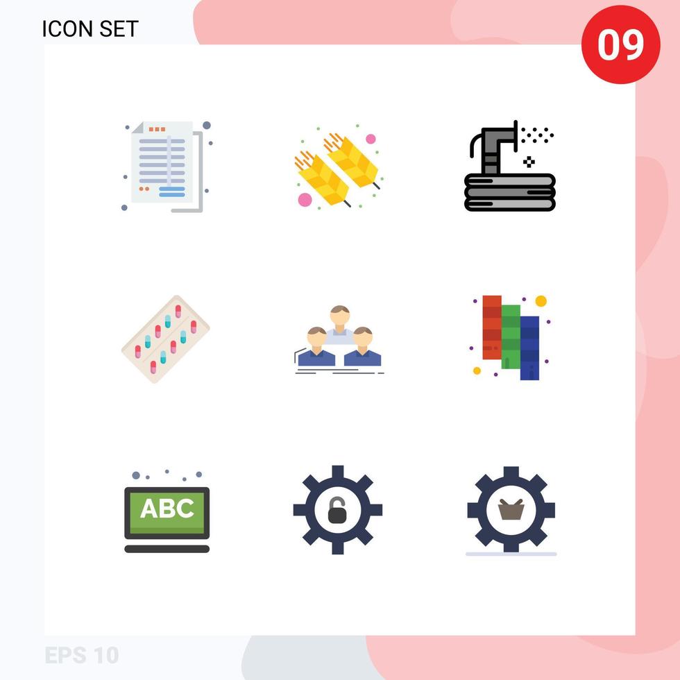 groupe de 9 couleurs plates modernes définies pour les médicaments médecine inde tuyau d'eau éléments de conception vectoriels modifiables vecteur