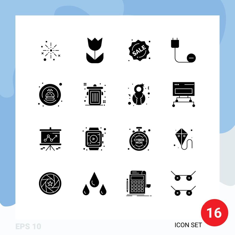 16 glyphes solides universels pour les appareils d'applications Web et mobiles ordinateurs fleur shopping étiquette éléments de conception vectoriels modifiables vecteur