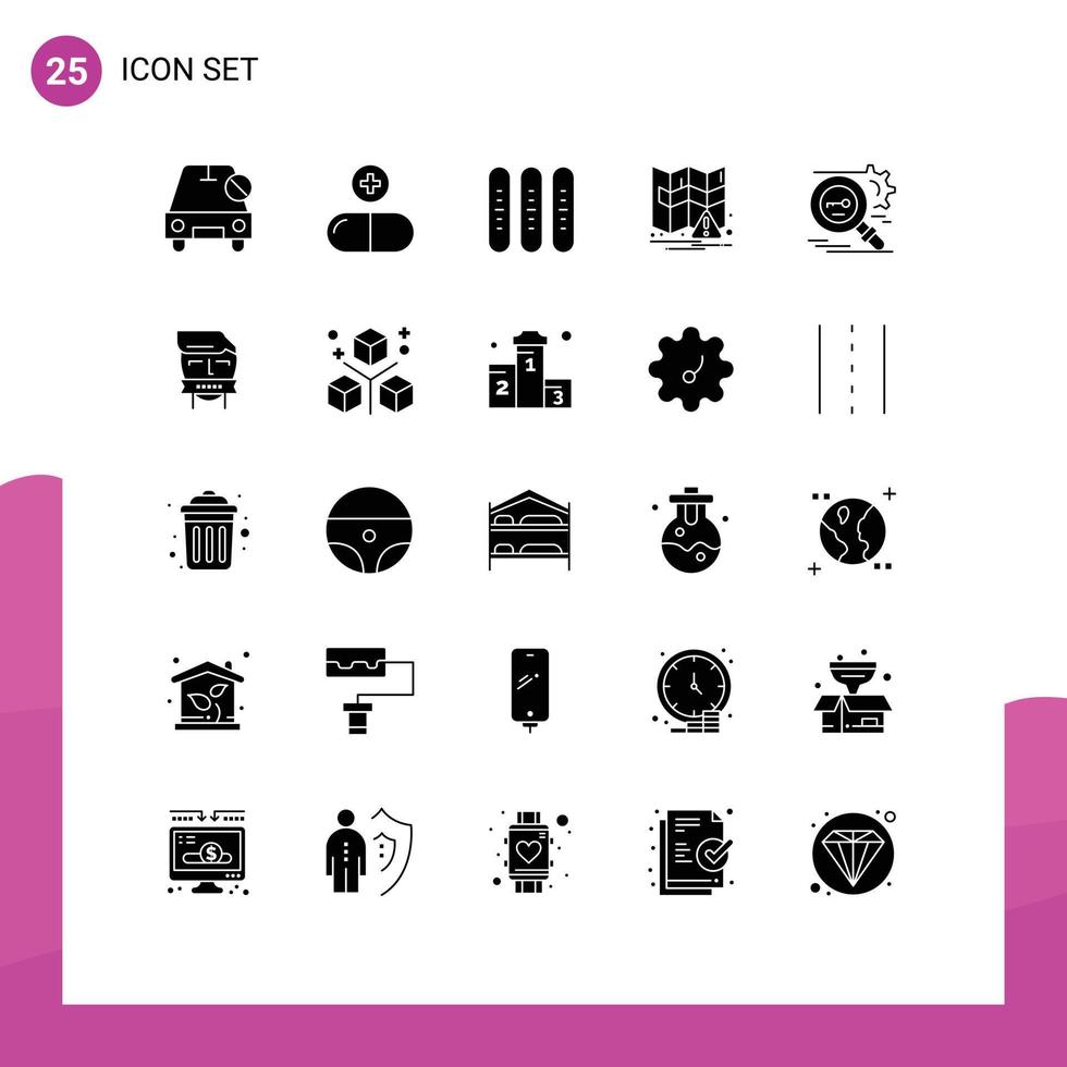 25 glyphes solides vectoriels thématiques et symboles modifiables des éléments de conception vectoriels modifiables du festival de la carte des signes de navigation clés vecteur