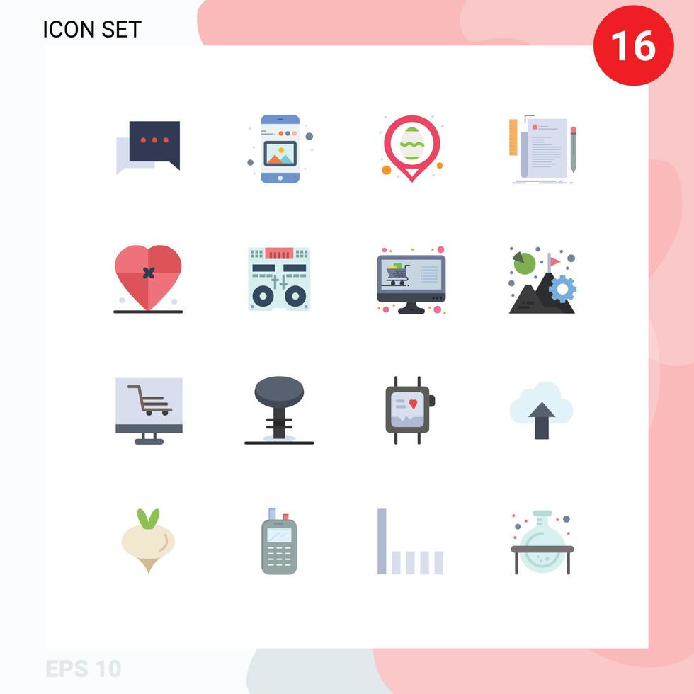 pack de 16 signes et symboles de couleurs plates modernes pour les supports d'impression Web tels que la programmation de boîtes code de fichier de pâques pack modifiable d'éléments de conception de vecteur créatif