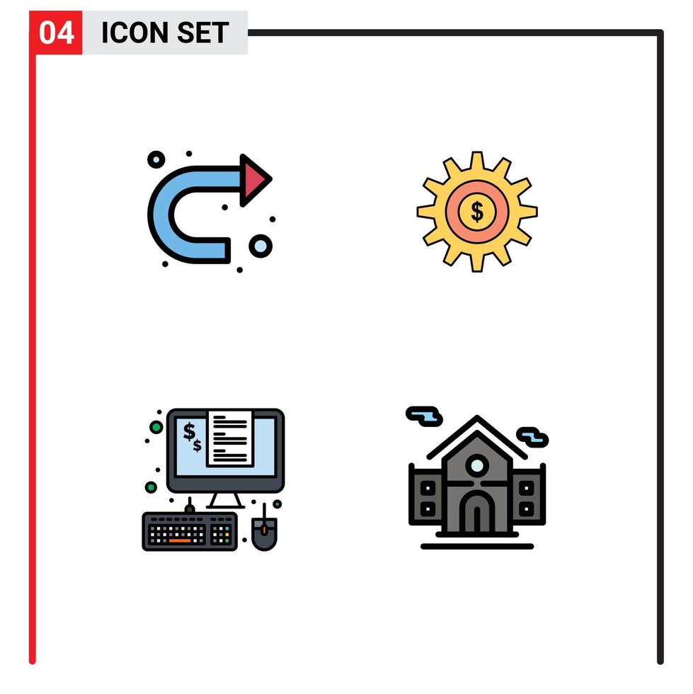 groupe de 4 signes et symboles de couleurs plates remplies pour la facture de flèche droite argent pour cent éléments de conception vectoriels modifiables vecteur