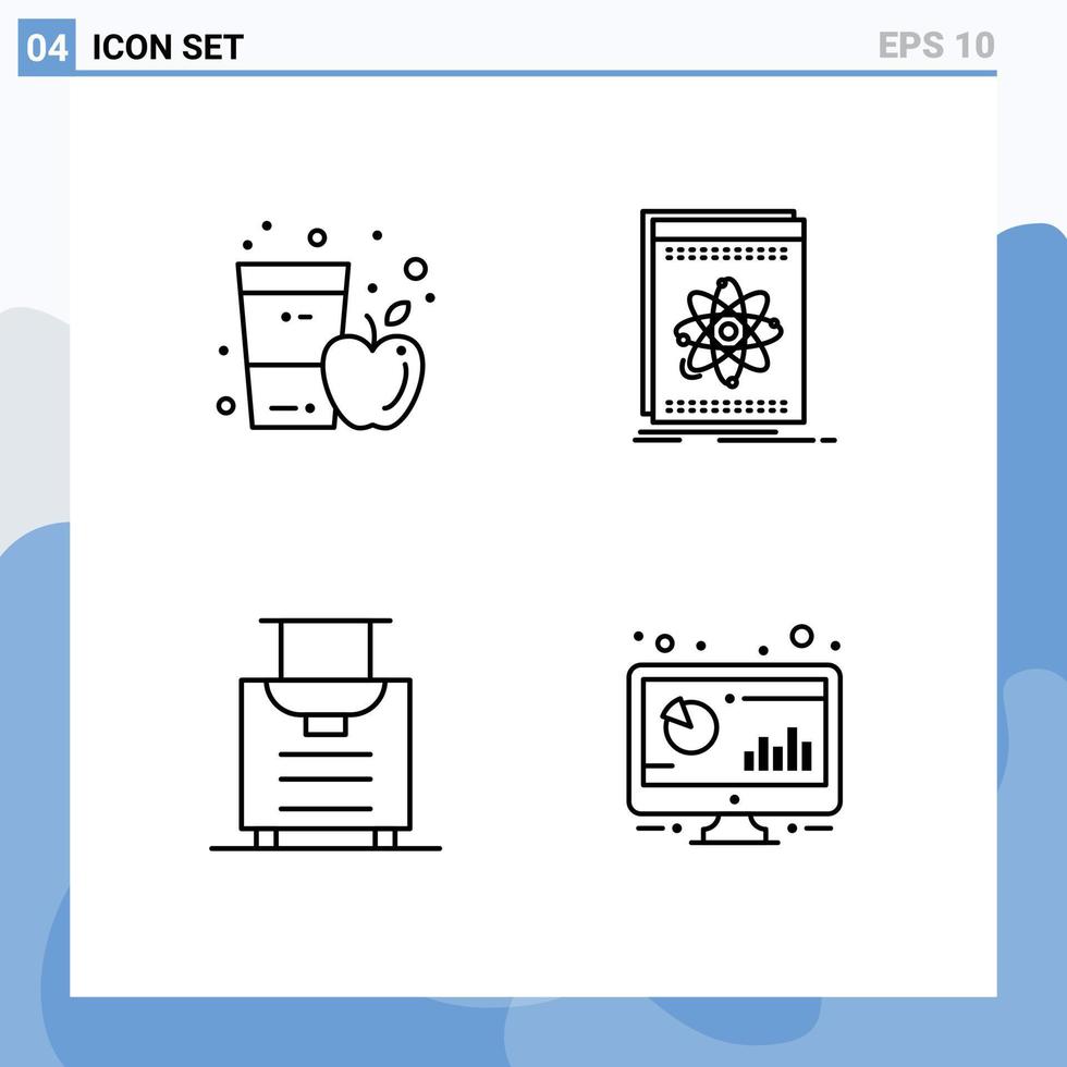 ensemble moderne de 4 pictogrammes de couleurs plates remplies d'éléments de conception vectoriels modifiables de bagage d'application de verre apple science vecteur