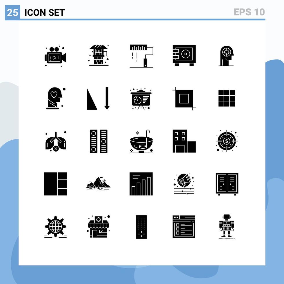 25 interface utilisateur pack de glyphes solides de signes et symboles modernes de conception de casier de concentration coffre-fort éléments de conception vectoriels modifiables vecteur