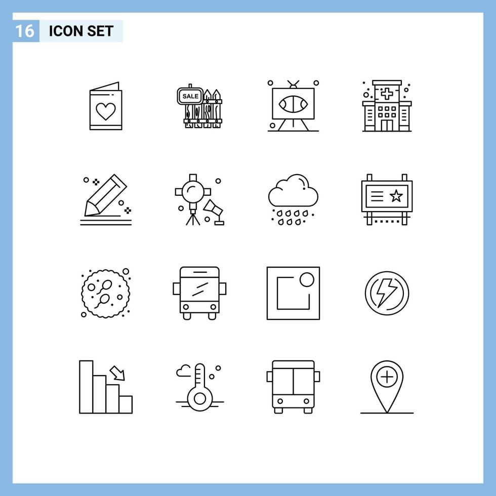 groupe de 16 contours des signes et des symboles pour les éléments de conception vectoriels modifiables de rugby de télévision de jardin de soins médicaux vecteur