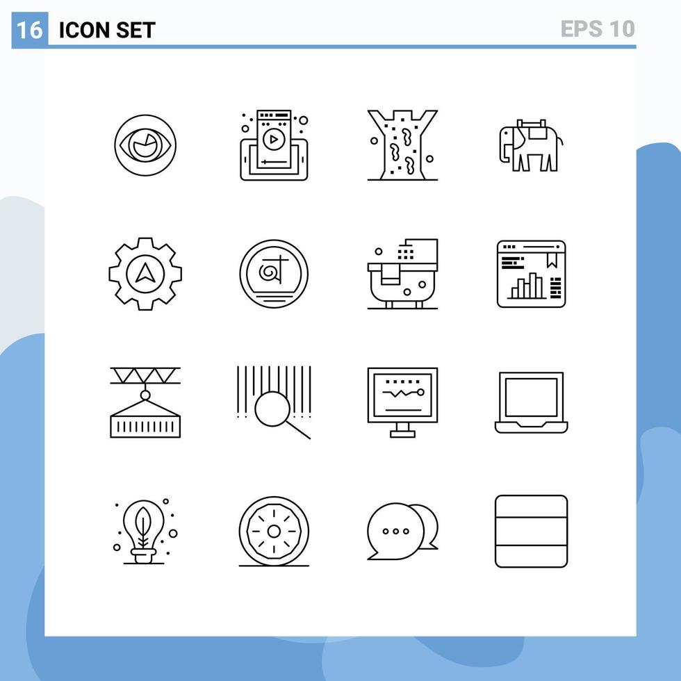 aperçu de l'interface mobile ensemble de 16 pictogrammes d'éléments de conception vectoriels modifiables médicaux de cellule d'éléphant de navigation vecteur
