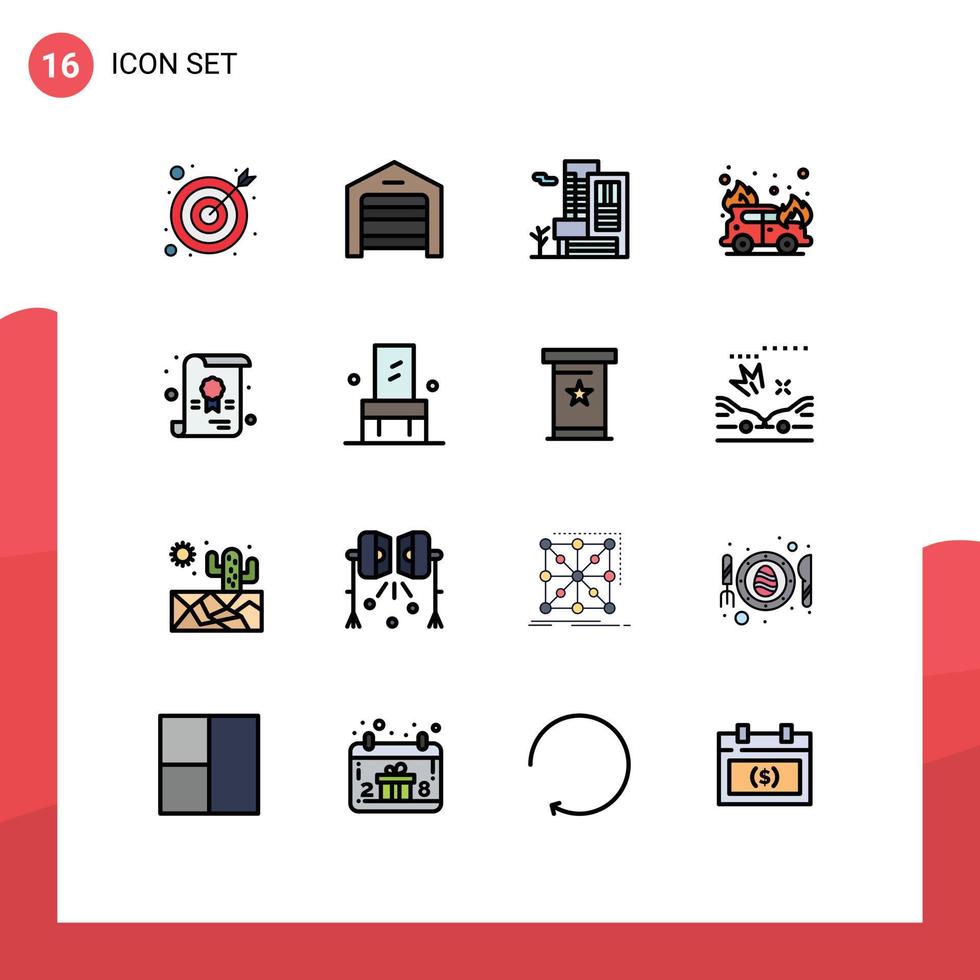 16 concept de ligne remplie de couleurs plates pour les sites Web mobiles et les applications diplôme de chaise certificat de construction feu éléments de conception vectoriels créatifs modifiables vecteur
