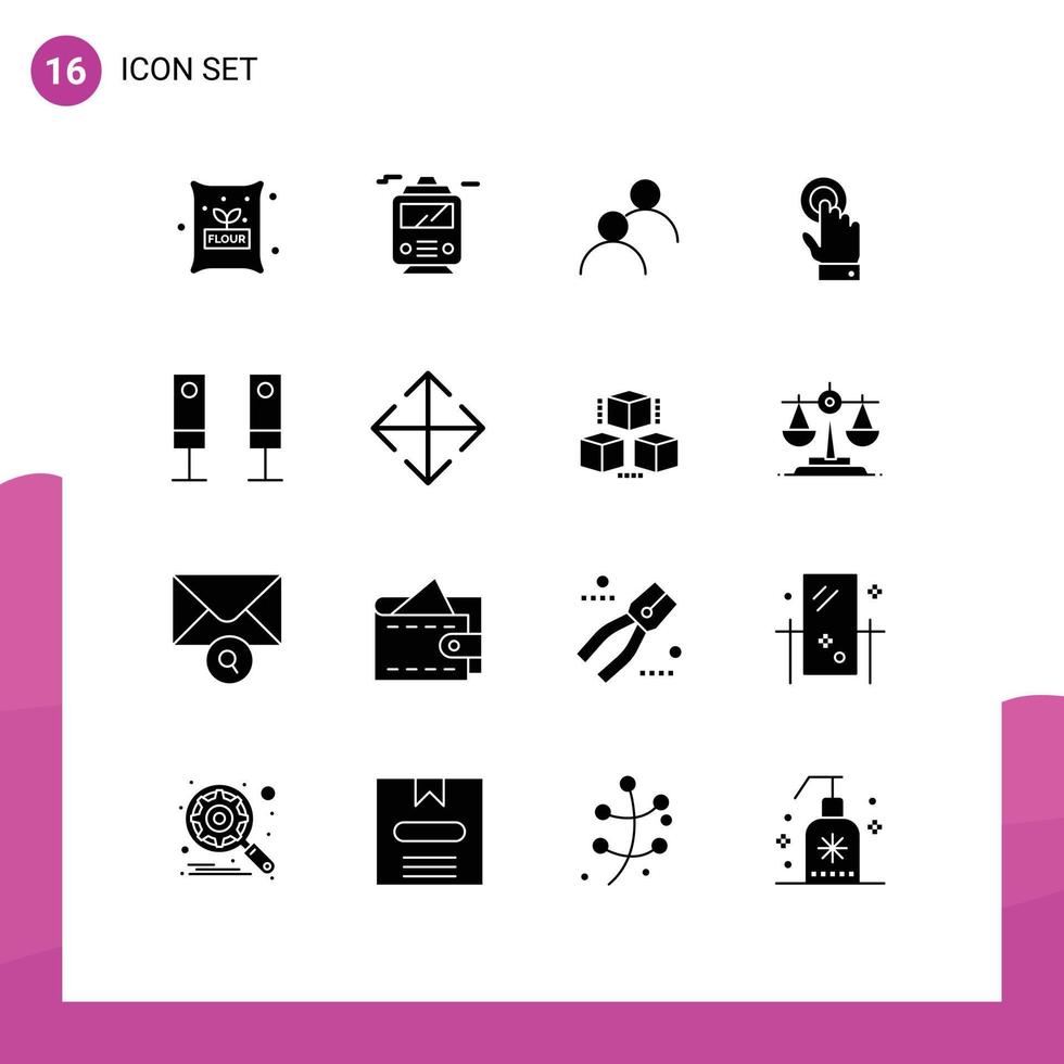 16 glyphes solides vectoriels thématiques et symboles modifiables d'appareils sonores ont regardé la technologie écran tactile éléments de conception vectoriels modifiables vecteur