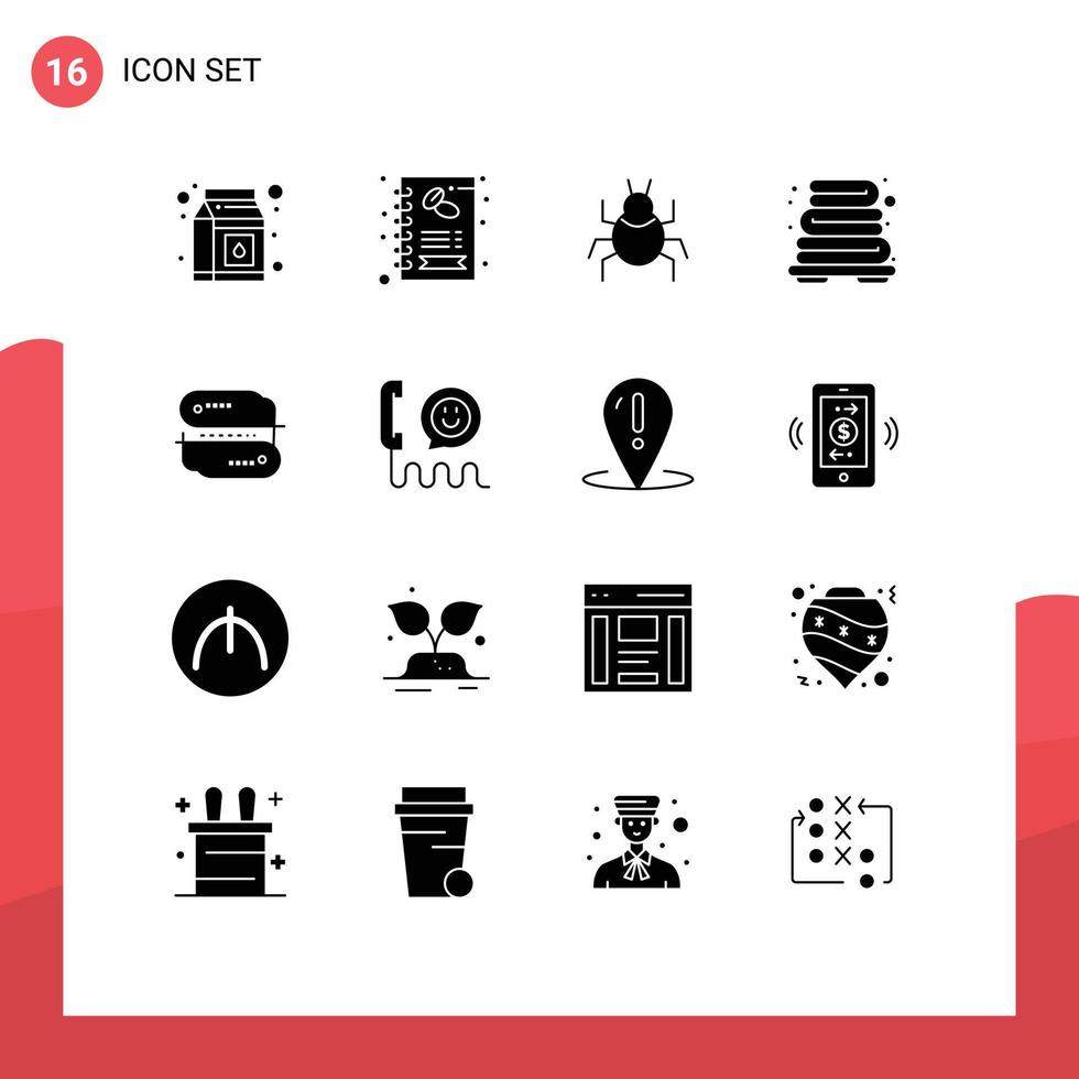 interface mobile glyphe solide ensemble de 16 pictogrammes d'adresse de paiement nature blockchain technologie chauffage éléments de conception vectoriels modifiables vecteur