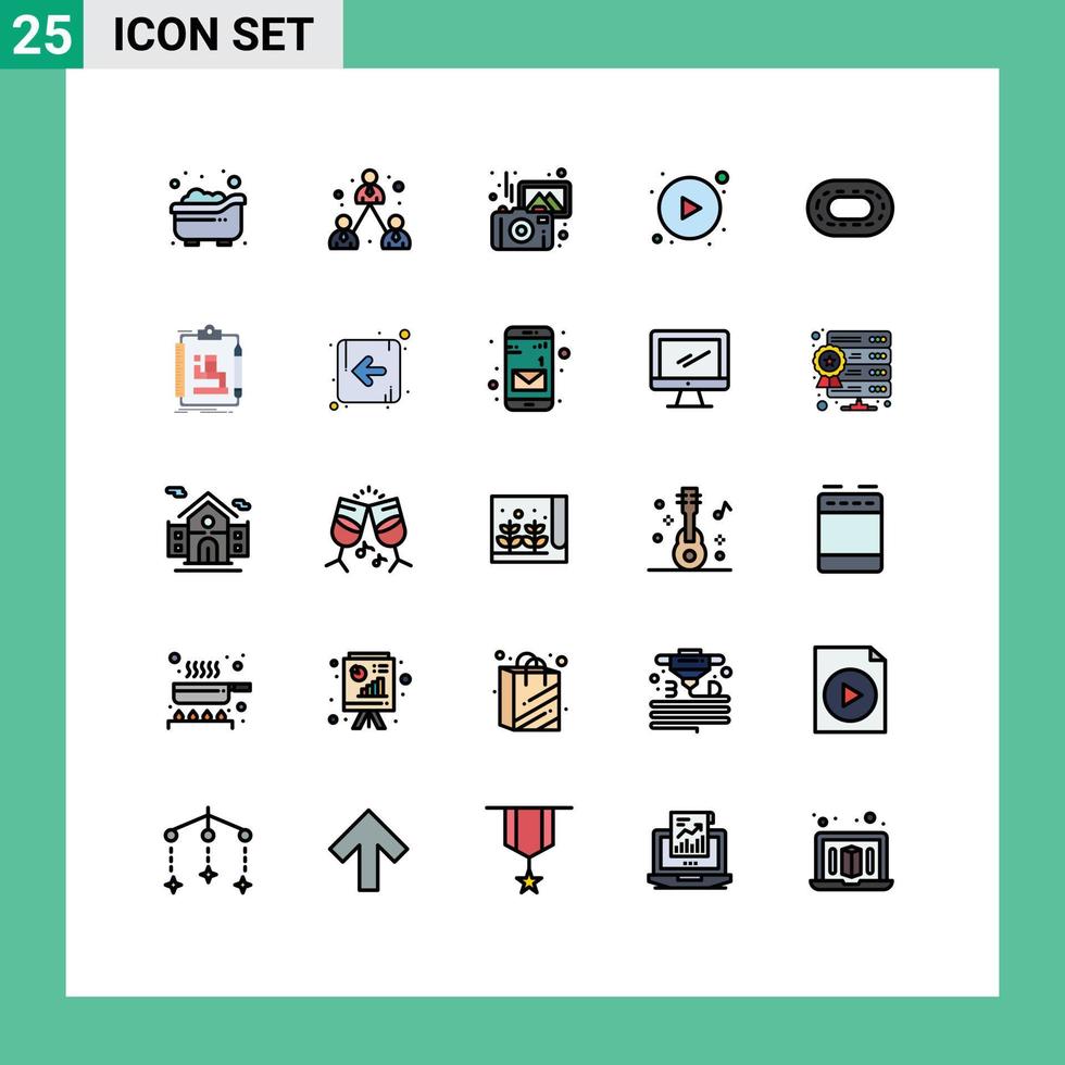 symboles d'icônes universels groupe de 25 couleurs plates de lignes remplies modernes d'images de stade de tapis roulant flèches de bouton éléments de conception vectoriels modifiables vecteur