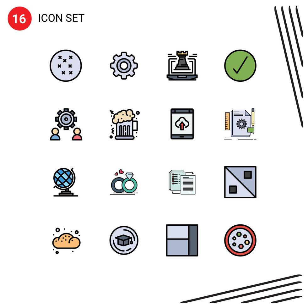 symboles d'icônes universels groupe de 16 lignes modernes remplies de couleurs plates de réglage ordinateur portable employé configurer des éléments de conception vectoriels créatifs modifiables complets vecteur
