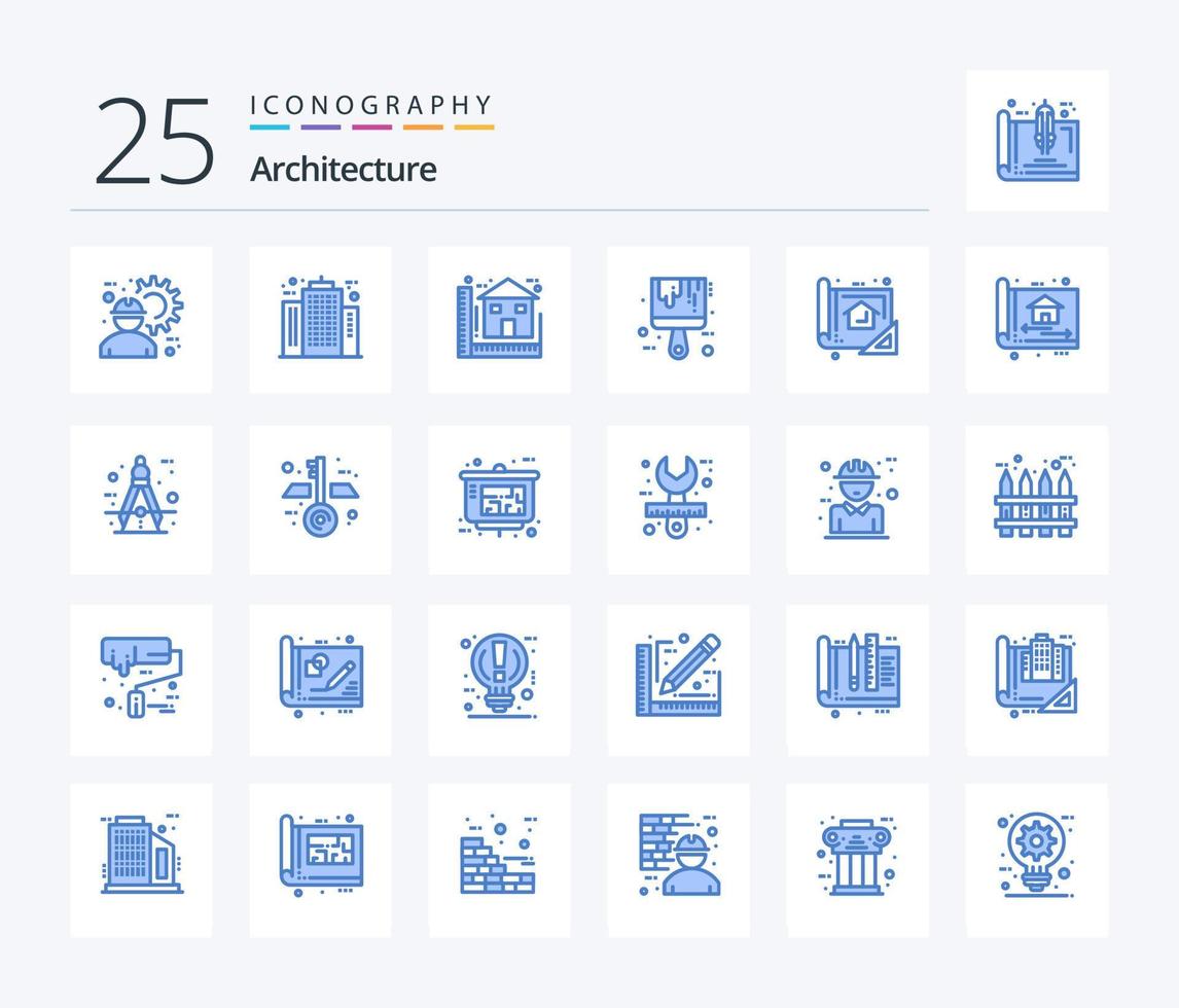 architecture 25 pack d'icônes de couleur bleue, y compris l'outil. brosse. entreprise. loger. construction vecteur
