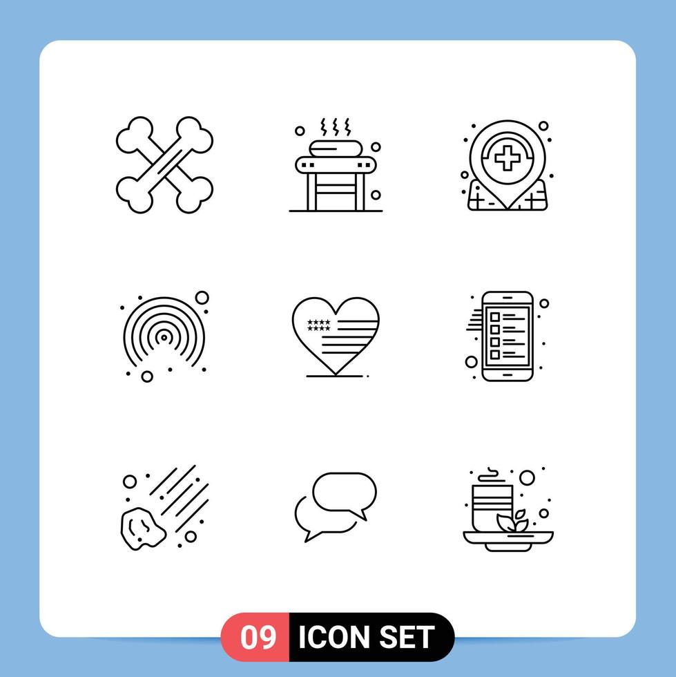 ensemble de 9 symboles d'icônes d'interface utilisateur modernes signes pour l'amour interface de bien-être utilisateur éléments de conception vectoriels modifiables médicaux vecteur