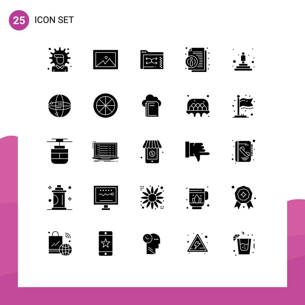 pack de 25 glyphes solides créatifs d'informations sur les données d'actualités du podium sur les éléments de conception vectoriels modifiables vecteur