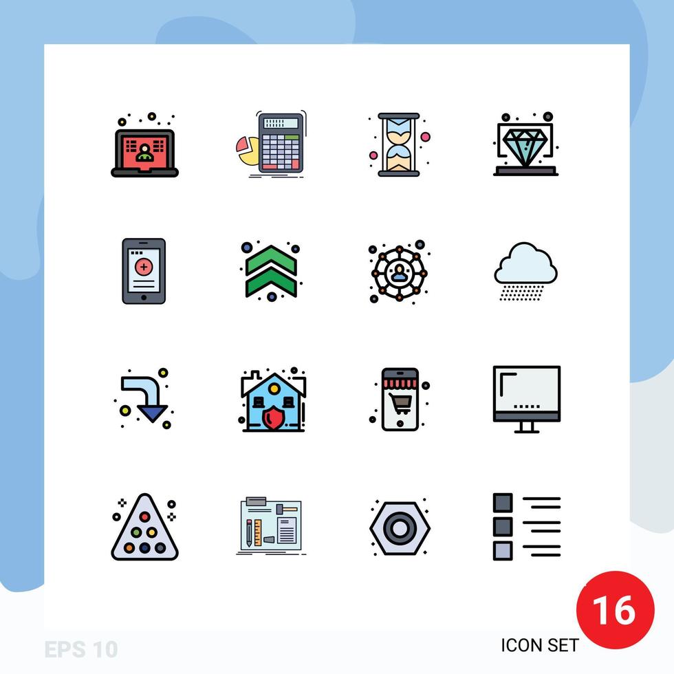 ensemble moderne de 16 lignes et symboles remplis de couleurs plates tels que les éléments de conception de vecteur créatif modifiables de valeur de graphique de cellule vip