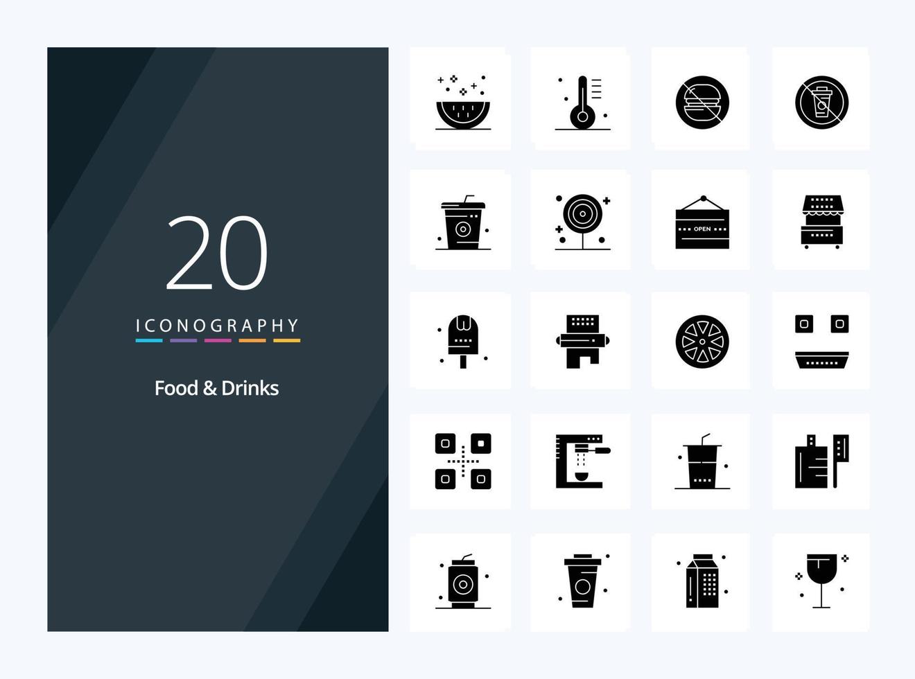 20 icônes de glyphe solide de boissons alimentaires pour la présentation vecteur