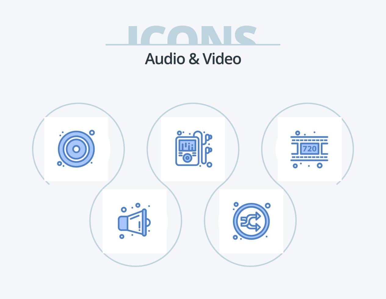 pack d'icônes bleu audio et vidéo 5 conception d'icônes. vidéo. film. CD. joueur. MP multimédia vecteur